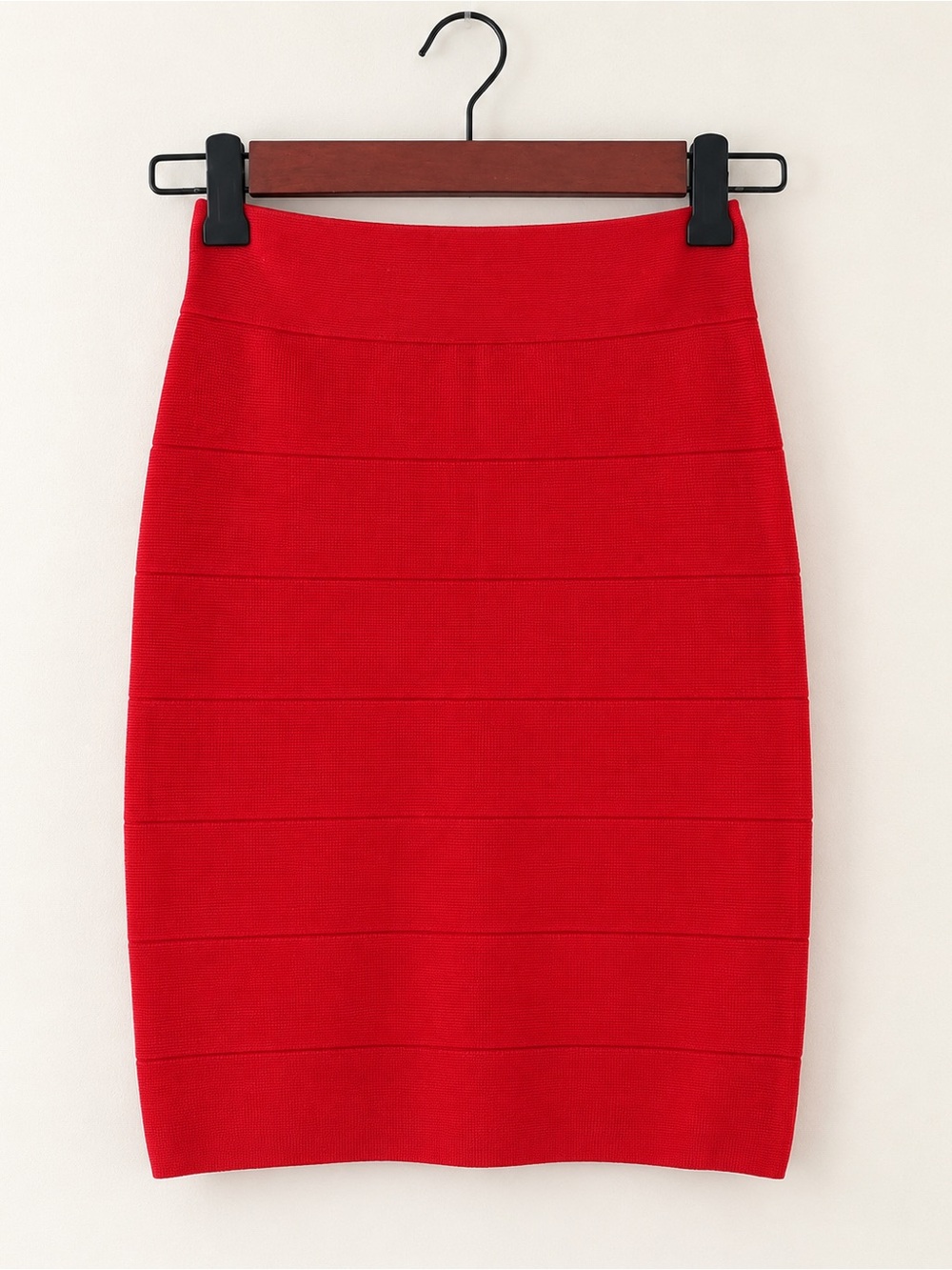 Title: Bebe Red Molten Lava Bandage Bodycon Pencil Skirt Exposed Zipper NWOT